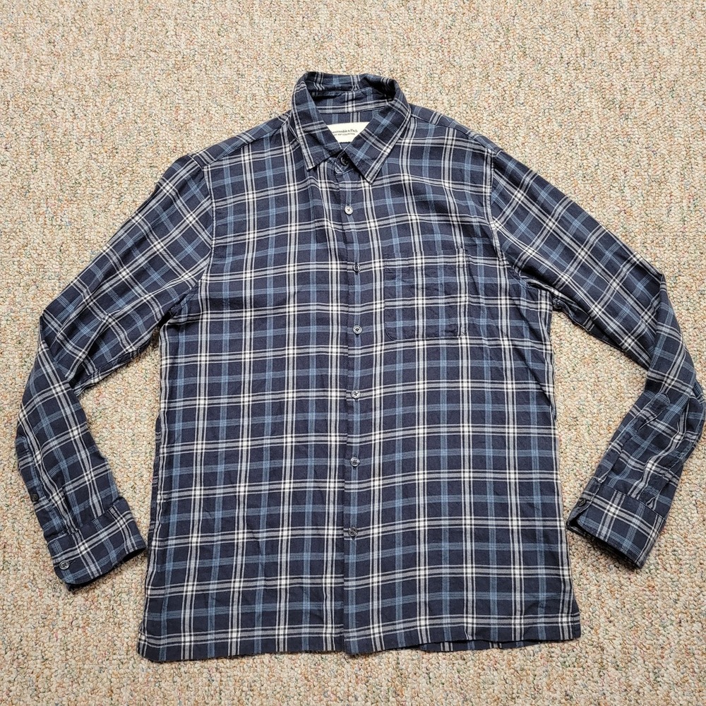 Abercrombie & Fitch Shirt Mens Medium Blue Plaid Soft AF Button‎ Up Long Sleeve